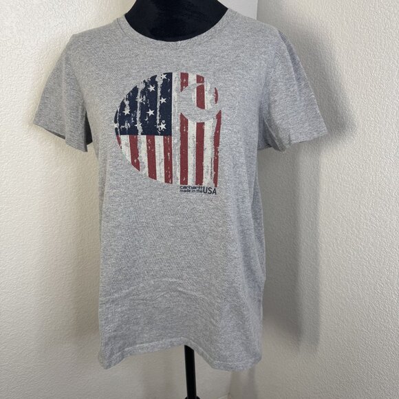 Carhartt Womens Gray T-Shirt With American Flag Graphic‎ Made In USA Size L - Picture 1 of 5